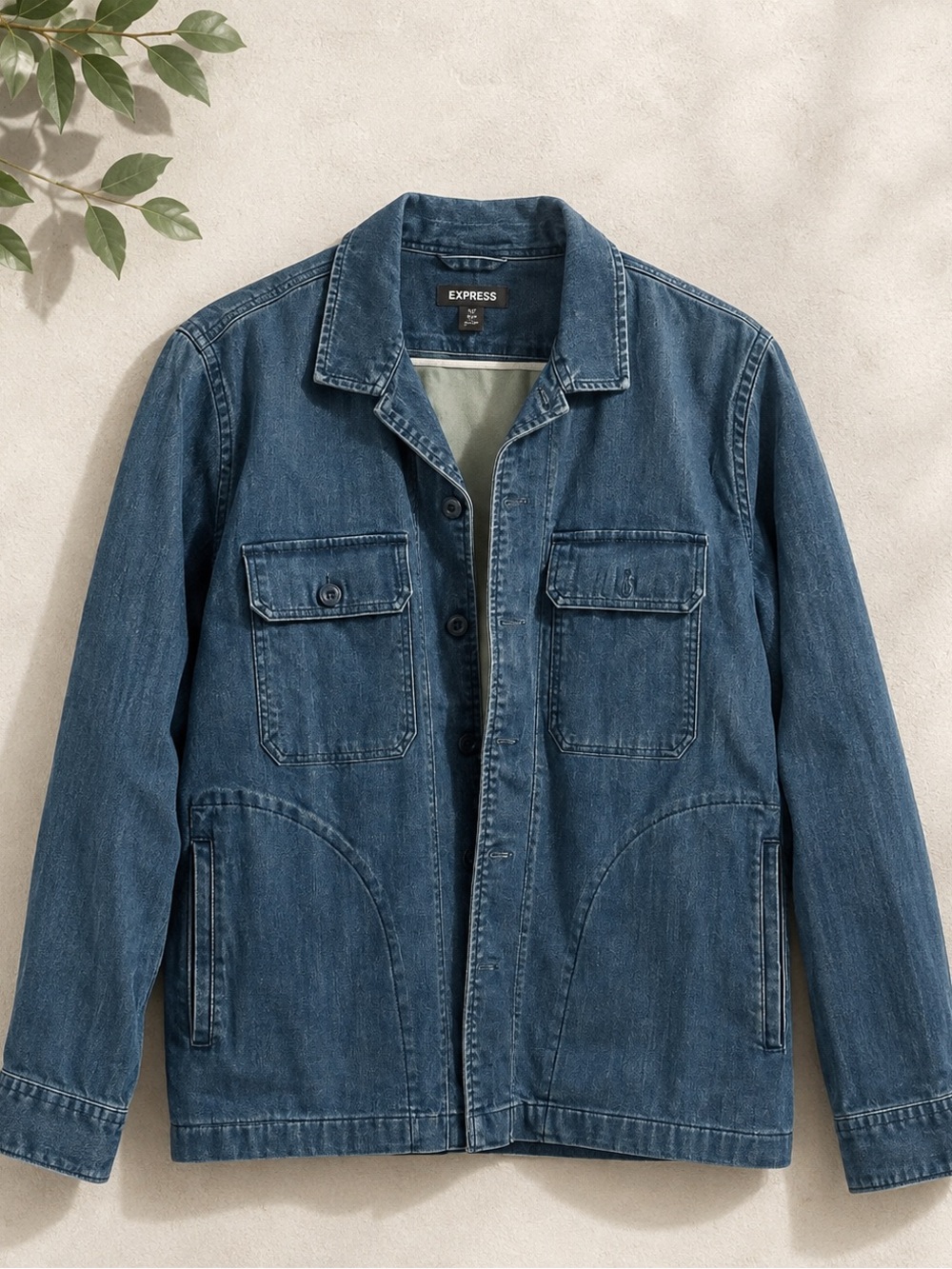 Express Men’s Dark Blue Denim Utility Jacket